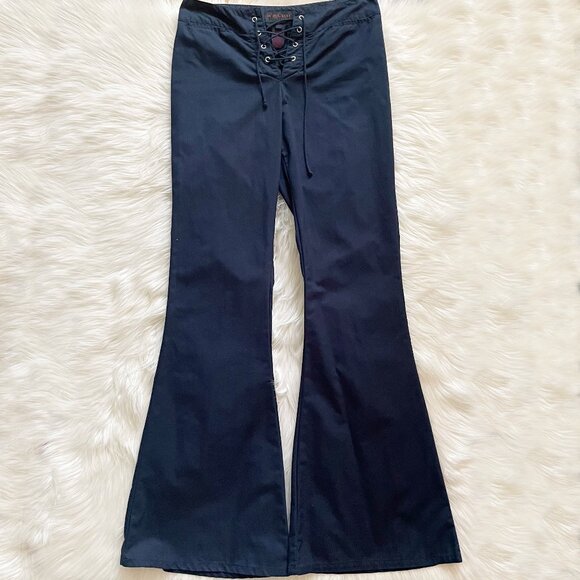VTG Ralph Lauren Blue Lace-up Front Sailor Y2K Coyote Ugly Bell Bottom Pants - Picture 1 of 5
